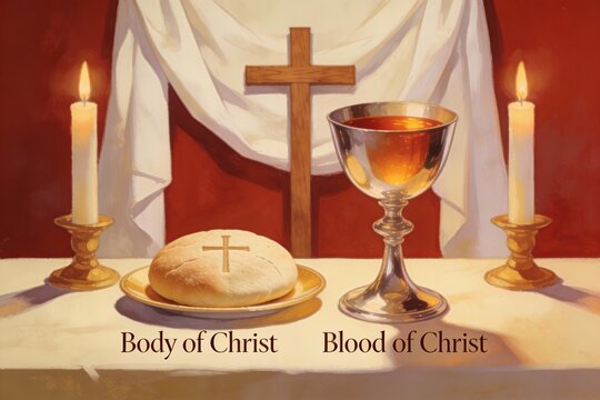 Eucharist: The Body and Blood of Christ &mdash; Bread and Chalice.