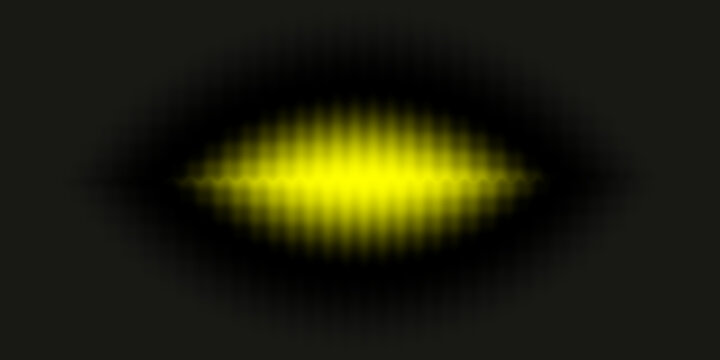 Yellow elliptical wave pattern fading into black, layered with horizontal interference bands and glowing symmetry