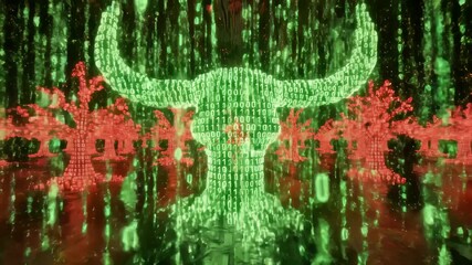 Data Trees Forming Taurus Symbol in Binary Code Forest Tunnel - Powered by Adobe