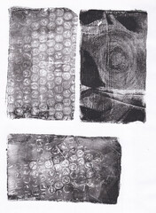 High-resolution abstract background features a dynamic blend of black and colored paint, hand-created using a Gelli plate and a brayer roller. The resulting image captures an authentic grunge.