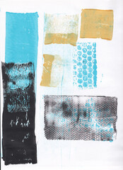 High-resolution abstract background features a dynamic blend of black and colored paint, hand-created using a Gelli plate and a brayer roller. The resulting image captures an authentic grunge.