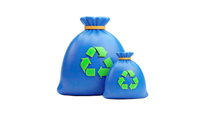 Two blue recycling bags with green recycling symbols