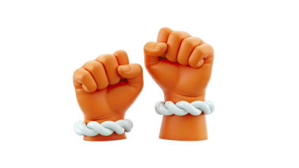 Two Orange Fists with White Twisted Bracelets