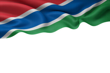 Vibrant Gambian flag waving gently  with copy space below, symbolizing national pride and patriotism for Independence Day celebrations or global events
