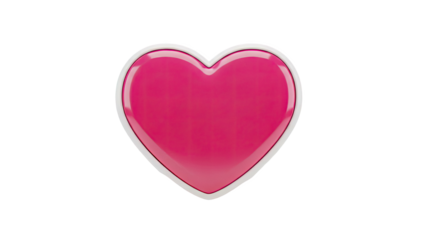 Glossy Pink Heart Shape with White Border on White Background