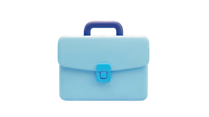 Minimalist blue briefcase with dark blue handle on a white background