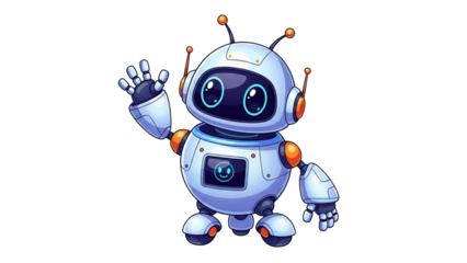 Cute cartoon robot waving hello with friendly expression.