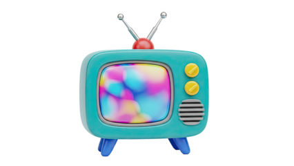 Retro Teal Television with Colorful Screen and Antennas