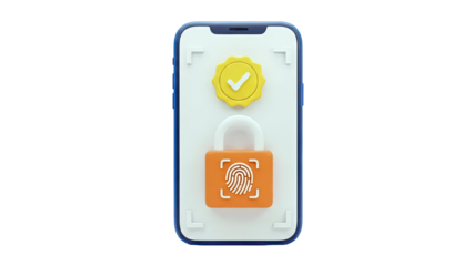 Smartphone security icons: fingerprint lock and verification checkmark