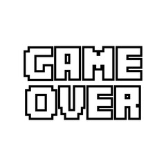 Outline pixel art Game Over text, Retro 8-bit Video Game Ending Screen, Arcade Style Typography, Gaming Loss Message Vector, Digital Entertainment Graphic, Vector illustration.