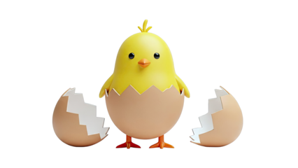 Cute cartoon chick hatching from an egg