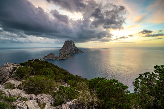 Stunning Sunset Over Es Vedra Island, Ibiza, Spain
