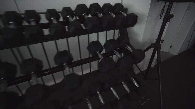 Adjustable bench in the free weights area.