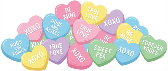 Valentine love illustration nubes design cute background colorful heart candy with sweet messages for romantic valentine day celebration and love expression Valentine Cute heart illustration