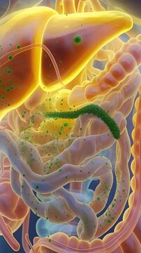 3D medical render of liver detoxification process