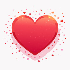 A large red heart surrounded by smaller hearts in various shades of pink and red on a white background, conveying a Valentine's Day theme with a romantic and playful mood.