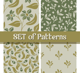 Natural Tone Botanical Seamless Pattern Set with Organic Earthy Plant Elements