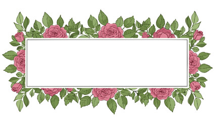 Floral frame with pink roses and leaves for table numbers in wedding  