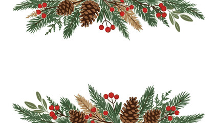 Winter wedding border with pinecones and red berries for decoration  