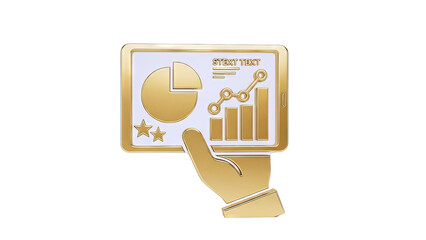 Gold 3D Icon of Hand Holding Tablet with Financial Charts