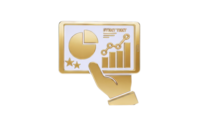 Gold 3D Icon of Hand Holding Tablet with Financial Charts