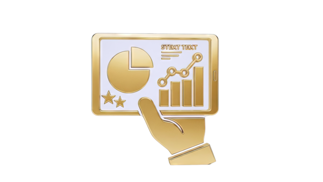 Gold 3D Icon of Hand Holding Tablet with Financial Charts - Powered by Adobe