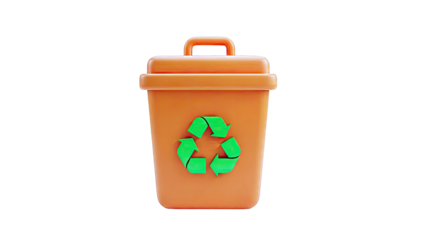 Orange Recycling Bin with Green Recycle Symbol