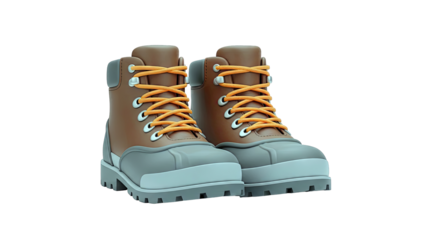 Pair of Cartoon Hiking Boots with Orange Laces