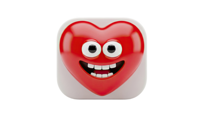 Happy Red Heart Icon with Big Grin and Wide Eyes