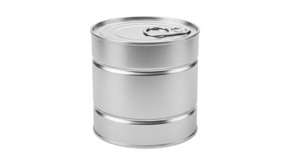 Silver tin can with pull-tab opener on white background