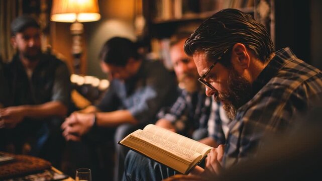 Men&rsquo;s Bible Study Group Meeting Indoors