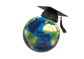earth globe with graduation cap symbolizing global education and learning opportunities worldwide 
