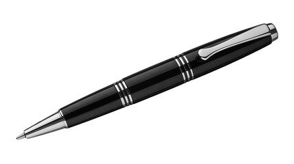 Elegant black and silver pen for professional writing and design work on transparent background 
