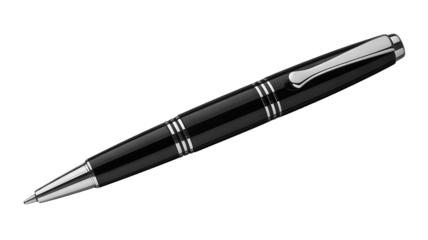 Elegant black and silver pen for professional writing and design work on transparent background 
