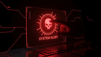 Digital System Alert with Red Skull Icon and SYSTEM ALERT Text