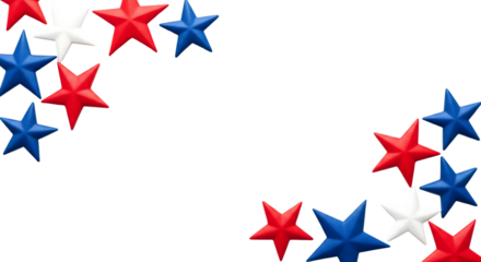 A cluster of red, white, and blue stars, perfect for patriotic themes and celebrations, isolated on transparent background