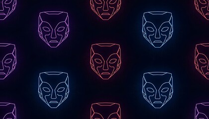 Seamless Pattern of Neon Pink and Blue Abstract FacesMasks