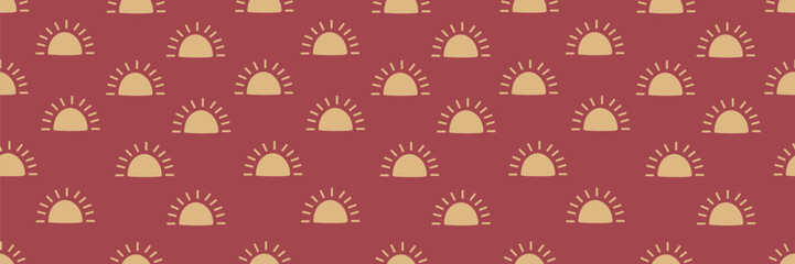 Seamless boho baby pattern with cute abstract suns. Simple doodle vector background perfect for nursery prints, textiles, wrapping paper, stationery, and charming kids room and baby designs.