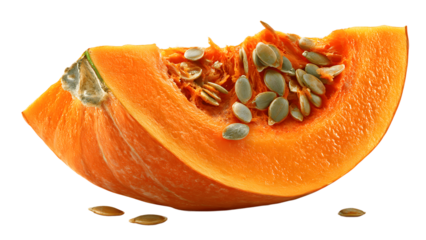 Freshly cut pumpkin slices, a symbol of autumn and the harvest season isolated on a transparent background