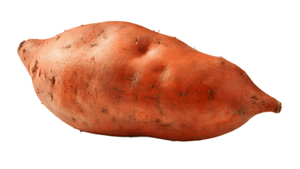 A close-up of a vibrant orange sweet potato, showcasing its natural texture and color isolated on a transparent background