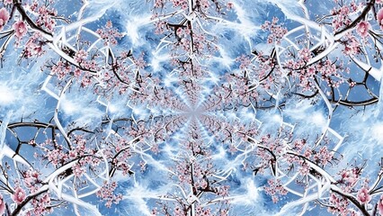 Kaleidoscope Pattern with Cherry Blossoms.