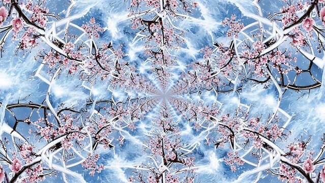 Kaleidoscope Pattern with Cherry Blossoms. - Powered by Adobe