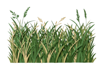 Paper cut grass field with intricate layered design showcasing various shades of green and beige blades, creating a vibrant and textured natural art illustration.