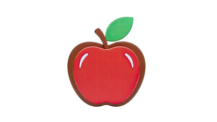 Red Apple Icon with Leaf and Stem