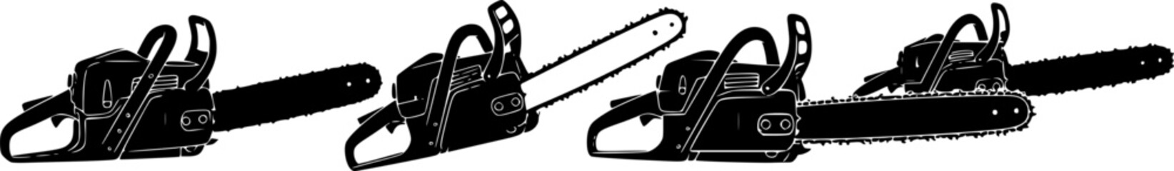 Set of Chain Saw silhouette vector illustration isolated On Transparent Background
