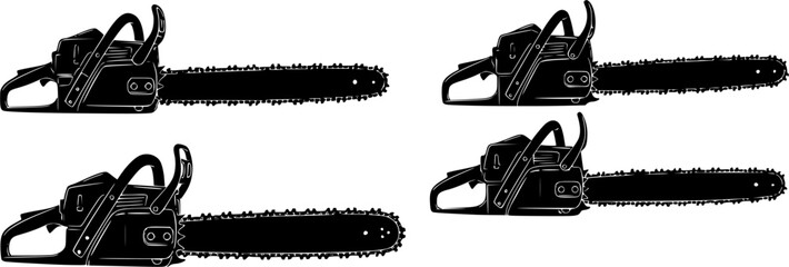 Set of Chain Saw silhouette vector illustration isolated On Transparent Background
