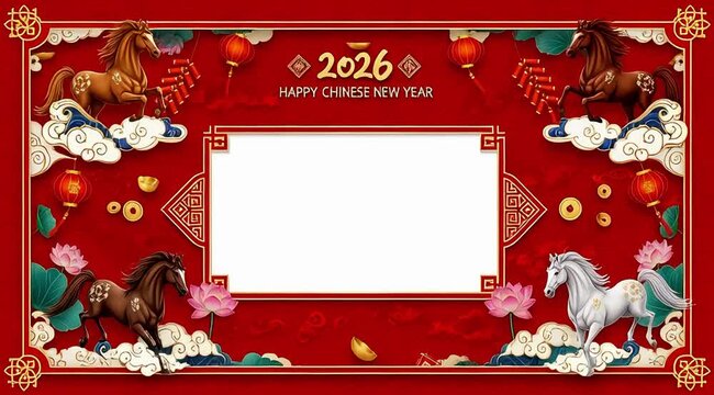 lunar new year 2026 frame decoration red luxury