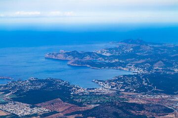 Obraz premium Mallorca, Balearic Islands, Spain. Panoramic aerial view from an aiplane window.