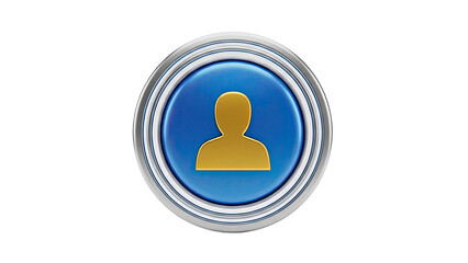 Golden User Icon on Blue Button with Metallic Border