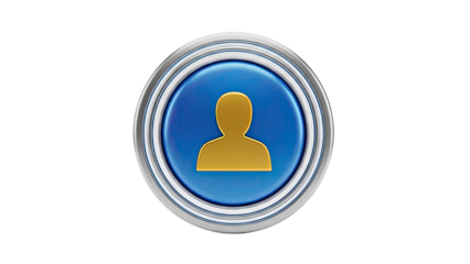 Golden User Icon on Blue Button with Metallic Border
